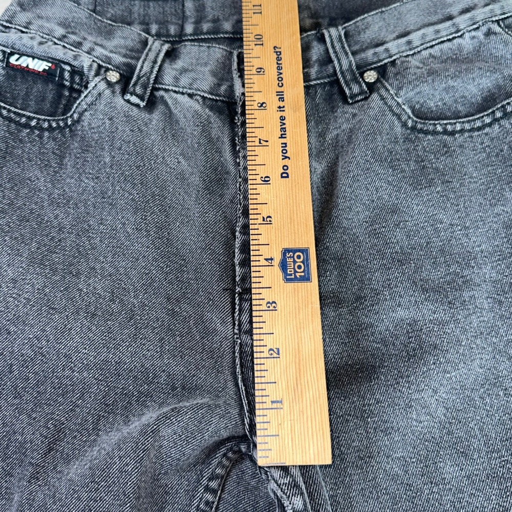 UNIF Washed Black High Waisted Raw Hem Straight Leg Jeans Size 27 100% Cotton - Picture 8 of 13